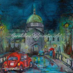 Galway Cathedral in the rain - Geraldine KIlmartin Art - Old Galway Collection
